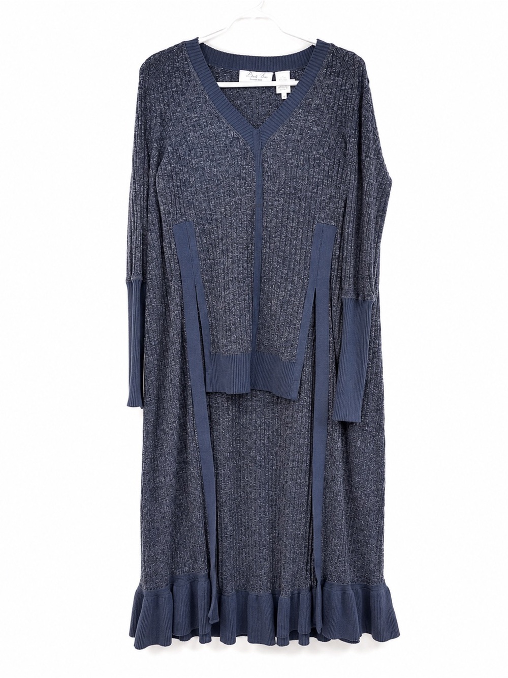 Byron Lars Navy Ribbed V-Neck Long Knit Duster Top